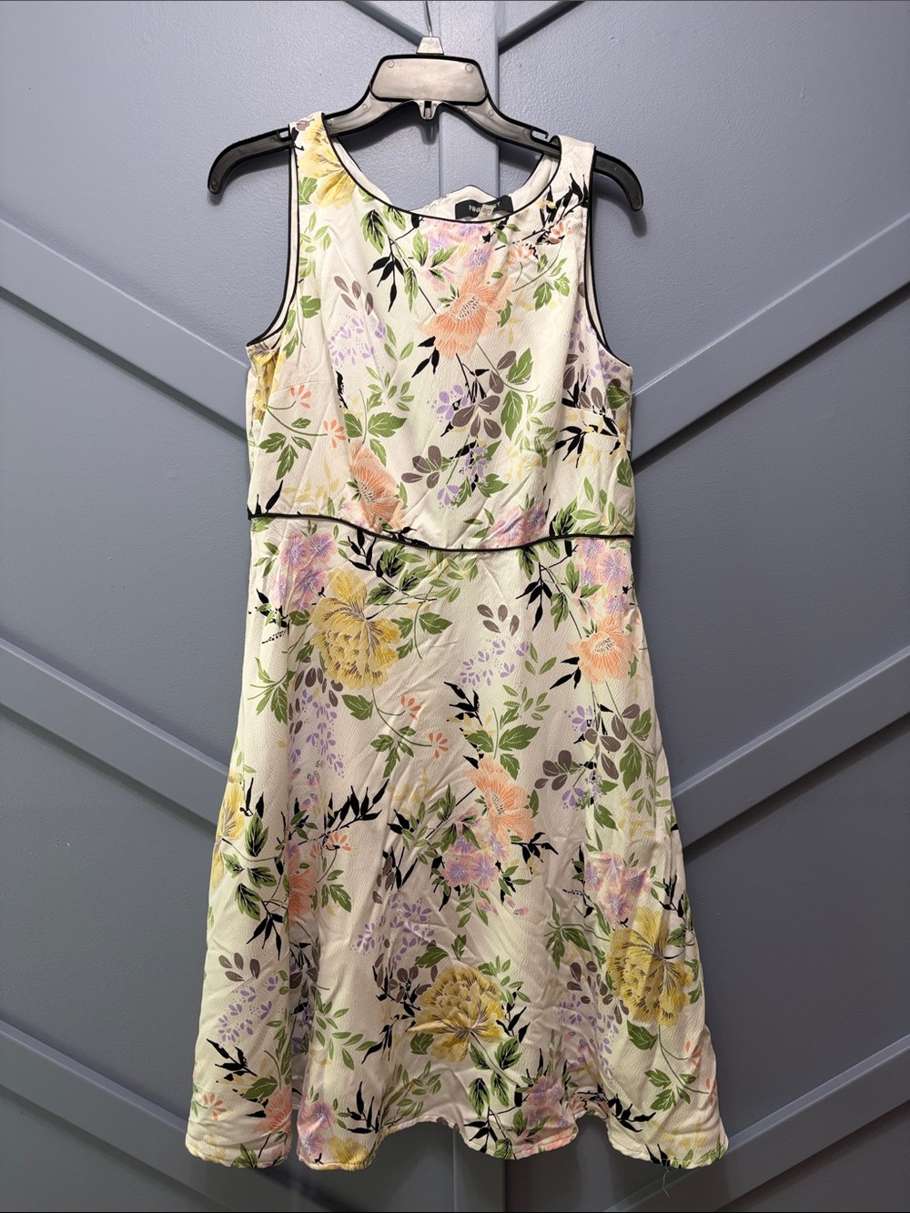 Nine West Cream Floral Fit-and-Flare Dress with Pastel Blooms